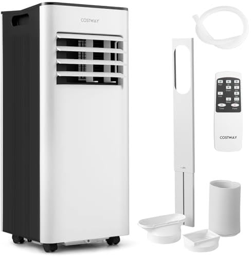 COSTWAY 4-in-1 Portable Air Conditioner 9000 BTU, Air Conditioning Unit with 2 Speeds Fan, Dehumidifier & Sleep Mode, AC Unit with LED Display, Remote Control, 24H Timer, Child Lock & Window Kits