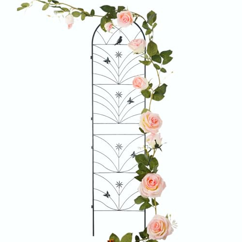 59 x 17,5 schwarzer Eisengarten Garten Trellis Metall Outdoor Gitter zum Klettern von Clematis, Weinreben und Blumen, gewölbtes dekoratives Design für Patios