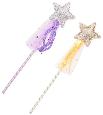 TOBBOMEY 2 Stück Glitzernde Stern Leuchtende Feenstäbe für Halloween Cosplay Party und Rollenspiele Starre Form Buntes Feenstab für Familien