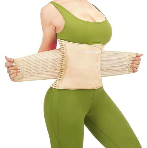 SURPOWN Rückenstützgürtel, Atmungsaktive Rückenbandage Lendengurt für Herren und Damen, Rückengurt zur Linderung von Rückenschmerzen, Vorbeugung von Verletzungen für Arbeit und Sports, Beige M