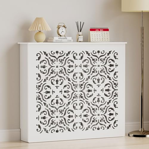 Cubreradiadores Modernos Madera Blanco Cubre Radiador Domésticos, Ocultar Tuberías Desordenadas En Baños, Hogares, Salas Estar Oficinas, Dormitorios Y Calefacción Decoración(L80 X H80 X W15cm)