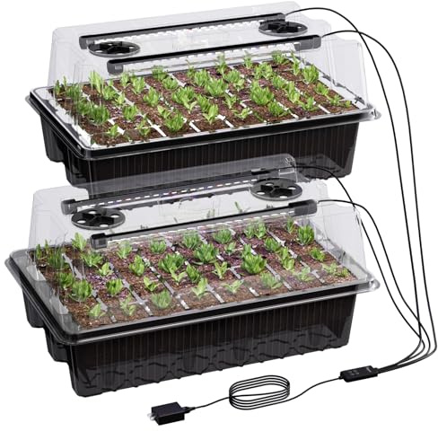 Patigrow 80-Cell Self-Watering Seed Trays with Grow Light, Reusable Thicken Seed Trays with Lids, Propagator for plants, Greenhouse Propagator kit for Germination Growing