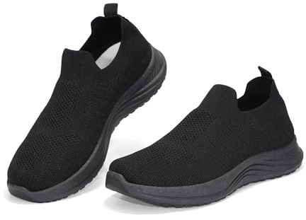JOMIX Zapatillas Hombre en Punto Transpirable Zapatilla Casual sin Cordones con Suela de PVC Antideslizante Cómodas Sneakers para Caminar Deporte, MLO260147, Negro, 43 EU