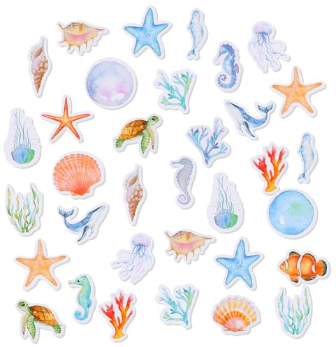 Ymapinc Scrap Book Sticker, 2Set 92Pcs Ocean Stickers, Waterproof Luggage/Laptop Sticker, Scrapbook Supplies for DIY Crafts/Water Bottles
