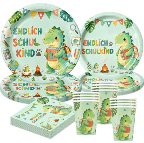 50 Stück Einschulung Partygeschirr Set,Schulanfang Pappgeschirr,Einschulung Schulanfang Partyset,Schule Pappteller Set mit Pappteller Becher und Servietten,Party Geschirr für Schulkind Schulstart