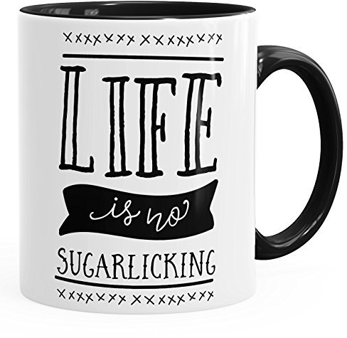MoonWorks lustige Kaffee-Tasse Denglisch Spruch Life is no sugarlicking schwarz Unisize