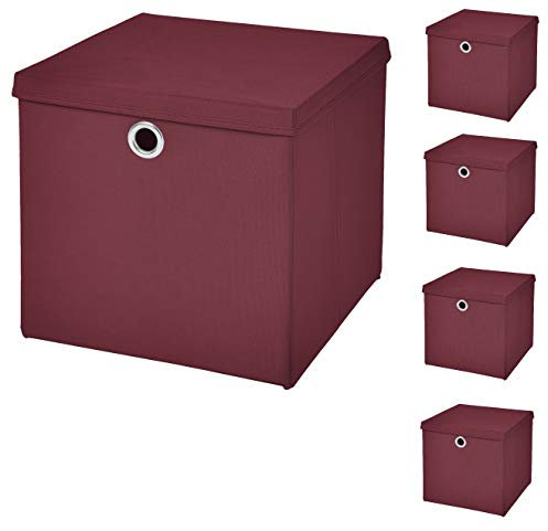 CM3 5 Stück Burgundy Faltbox 28 x 28 x 28 cm Aufbewahrungsbox faltbar mit Deckel