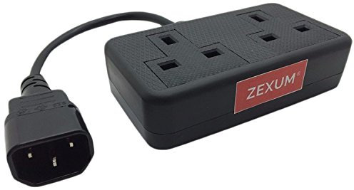 Zexum 2831 Deluxe IEC C14 Male to 13 A 2 Gang UK Mains Adapter Trailing Socket Lead, Black, 0.5 m