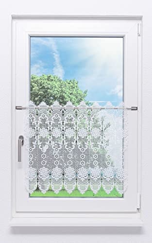 Plauener Spitze Scheibengardine Spitzenblume (Bx H) 89.10cm * 58cm Weiß/weiß