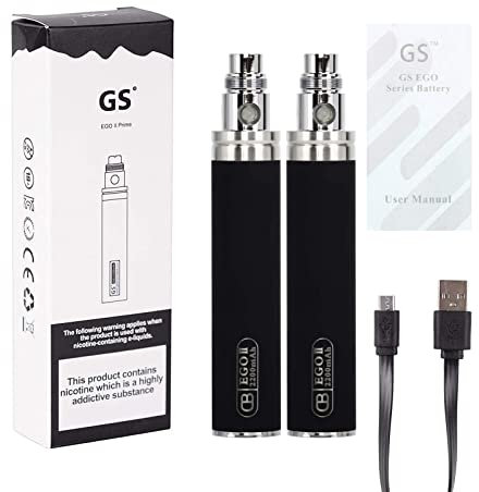E-Cigarettes Battery Kit Discoball Authentic GS Ego II Rechargeable Battery and USB Charging Cable for 510 Thread Vape Pen Nicotine Free (Black, 2200mAh, 2 PCS)