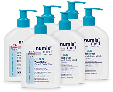 numis med Waschlotion ph 5.5-6er Pack Hautberuhigende Körperlotion für sehr empfindliche & sensible Haut - vegane Hautpflege Lotion ohne Silikone, Parabene & Mineralöl - Bodylotion (6x 200 ml)