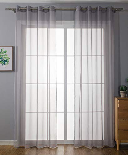 2er-Pack Ösen Gardinen Transparent Vorhang Set Wohnzimmer Voile Ösenvorhang Bleibandabschluß HxB 225x140 cm Grau, 203322