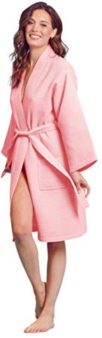 Soft Touch Linen Kimono Waffel Robe - Damen Bademantel Spa Bademantel - Leichte Baumwolle & Polyester Mischung, blush, XX-Large