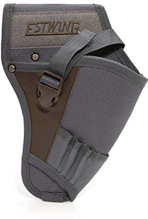 Estwing Drill and Impact Driver Holster, 4 Bit Pockets, Heavy Duty Polyester, Top Grain Leather, and Steel Rivet Reinforcements, Tool Belt Tunnel Loop