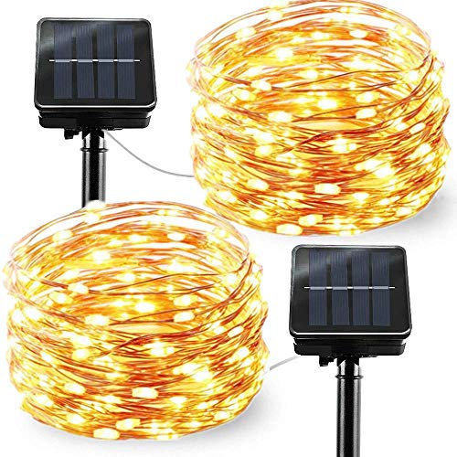 FANSIR 2 Pack Solar String Lights Outdoor Garden Waterproof, Total 14M/46FT 100 LED Solar Powered Fairy Lights, 8 Modes Copper Wire Lights for Patio Yard Party Wedding Xmas (Warm White)