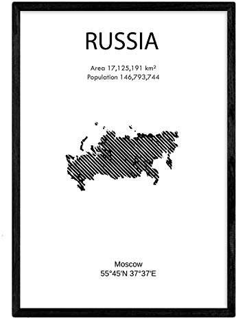 Nacnic Poster Russland. Blätter von Ländern und Kontinenten. A4-Format mit Rahmen