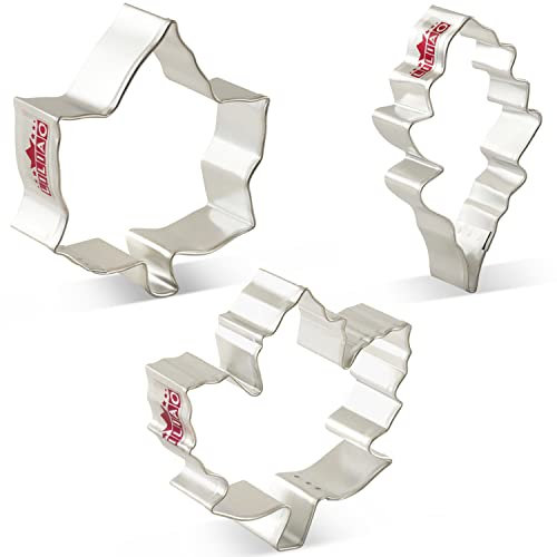 LILIAO Ausstechformen-Set Herbstblatt – 3-teilig – Ahornblatt, Eichenblatt und Efeublatt Keks Fondant Ausstecher – Edelstahl