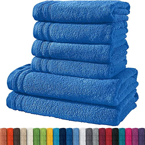 Erwin Müller Handtuchset, Frottierset Heidelberg 6-TLG. 100% Baumwolle Royalblau - leichte Qualität, saugstark, schnelltrocknend, kompakt - ideal für Sport, Strand, Reisen