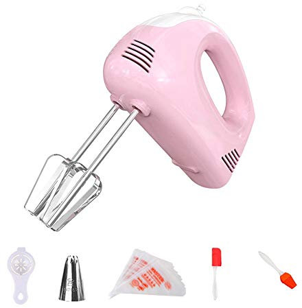 GINVF Sbattitore Elettrico Frusta Piccola Fruste a 5 velocità Fruste per Alimenti con Pulsante di espulsione Motore Elettrico Kitchen 120 W - Rosa