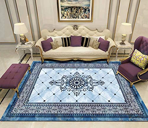 YQZS Teppich Schlafzimmer Teppich Orientteppich Dunkelblaues geometrisches Gitter Super Soft Area Teppich Anti-Skid Teppich,160X230(63X90inch)