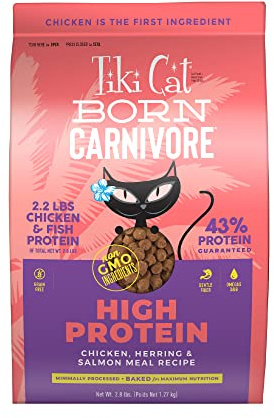Tiki Cat Born Carnivore High Protein Dry Cat Food, Chicken, Herring & Salmon Meal, 2.8 lbs. Bag