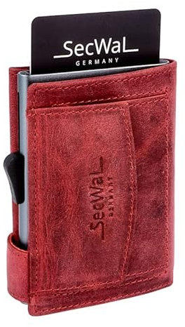 SecWal Kartenetui mit Münzfach Druckknopf inkl. Geschenkbox - Made in Germany - Echtleder Mini Geldbörse inkl. E-Book für Damen und Herren - RFID Schutz Geldbeutel klein (Hunter Rot)