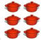 Hobby Tech Lot de 6 Mini Cocottes Rouges Céramique Double Poignées avec Couvercle 13,5cm x 8cm Contenance Moule 200ml Ramequin Résistant Haute Température Four pour Petits Plats