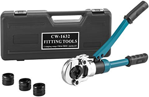 VEVOR Pinza a Crimpare per Tubi da 16, 20, 25, 32 mm, Forza di Pressione 6 T, con Testa Rotante a 360 °, Impugnatura Ergonomica in Gomma, Valvola a Pistone Manuale, pinza a pressione idraulica