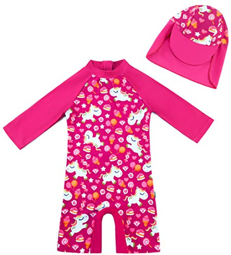 upandfast UPF50 + Sonnenschutz Langärmlige, schnell trocknende Badebekleidung für Baby(Rosarot,24-36 Monate)