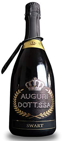 Bottiglia per Festa di Laurea - Bottiglia regalo spumante italiano 0,75L con scritta Auguri Dottoressa in autentici cristalli