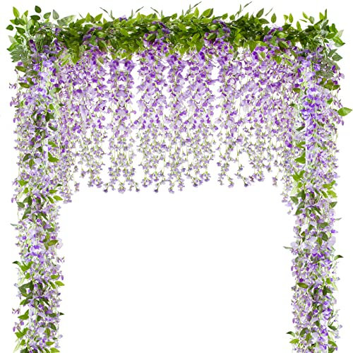 2pcs Glycine Artificielle Guirlande de Wisteria Fleur Artificielle Suspendre de Simulation en Soie Décoration de la Maison Mariage Jardin Party,Violet