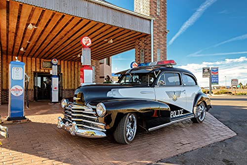 OLDTIMER Fototapete VLIES-400x260 cm (3414A)-Route 66 Vintage Auto Retro Cars Tankstelle Wandtapete-Inkl. Kleister-Vliestapete Bild Dekoration Wand-Dekor Moderne Motiv-Tapete Panorama Poster XXL