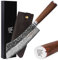 YOUSUNLONG Couteau à Rôtir Couteau à Briser 9 pouces (22,86 cm) Acier Damas Martelé Japonais VG10 - Trancheuse Viande, Grill, Viande Hachée - Manche en bois de noyer naturel avec étui en cuir