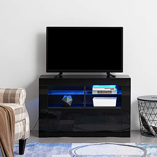 39INCH TV Stand Storage Unit Living Room Furniture TV Cabinets RGB LED TV Stand Sideboard Matt (with LED, black)