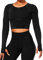 TZLDN Damen Nahtlos Sport oberteile - Bauchfrei Langarm Laufshirt Sportshirt für Yoga Fitness Gym Workout Jogging #1 Schwarz M