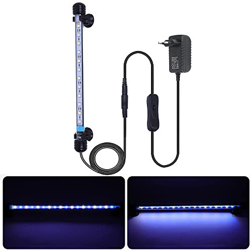 VARMHUS LED 18-112 cm für Fisch Tank Aquarium Leuchte Wasserdicht Aquarium Aquarium Beleuchtung, Lampe Stecker EU Unterwasser LED-Lichtbalken (Weiß und Blau, 28 cm)