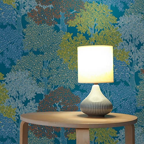 TADESSI Enrico M1-No.1440 Papier peint intissé Motif arbres et feuilles Bleu/jaune