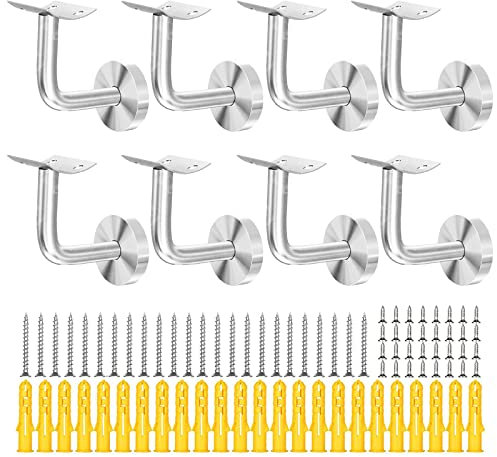 Set of 8 Stainless Steel Banister Rail Brackets - Heavy Duty, Brushed Chrome Finish for Wood & Steel Handrail