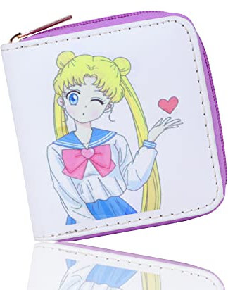 Roffatide Sailor Moon Anime-Geldbörsen Frauen Kunstleder Münzbeutel Geldbörsen Schlanke Reisegeldbörse mit Zwei Fächern Weiß