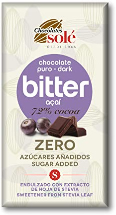 Schwarze Schokolade 72 % mit Acai und Stevia 100 g