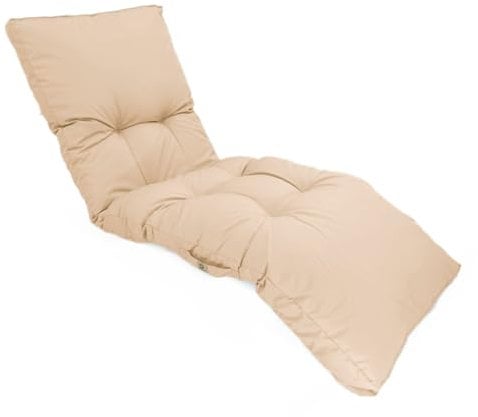 deco arts Coussin Bain de Soleil - Coussins Rectangulaires pour Chaise Longue - Coussin Capitonné avec Traitement Déperlant et Poignées de Transport - Certifié Oeko-TEX - 185x55 cm, Beige