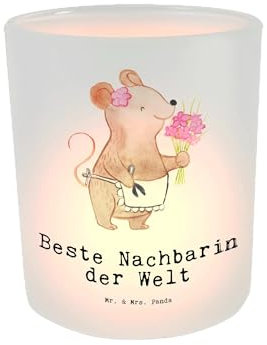 Mr. & Mrs. Panda Kerze Nachbarin - Geschenk, Glas Windlicht, Mitbringsel, Dankeschön, Windlicht Kerze, Angrenzer, Windlicht Glas, Nachbarn,
