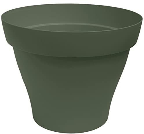 Poétic - Pot de Fleurs d'extérieur et d'intérieur - Pot Rond - Coloris Kaki - Pot de Fleur en Plastique recyclé - Ø21 x H16,3 cm - Contenance 2,7 litres