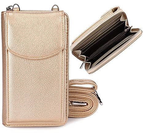 irisaa Geldbörse Damen mit Handyfach, RFID Schutz und Viele Kartenfächer, Crossbody Handytasche mit Geldbeutel Kleine Umhängetasche mit Verstellbarem Schultergurt, Damen Tasche:weich-Gold