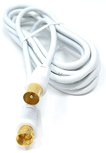 DRUT 3m RF TV Aerial Male to F Type Connector Male Plug Coaxial Coax Cable, Lead, 75 Ohm, 3C-2V 10ft White Gold Connectors