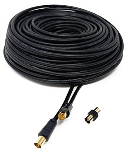DRUT 50m TV RF Male to Male Aerial Antenna Coaxial Cable With Female to Female Coupler, Gold Connectors 75 ohm, 3C2V 164ft Black