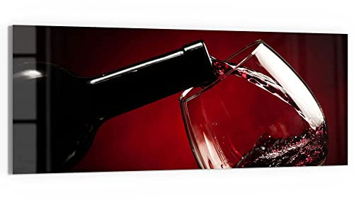 DEQORI Glasbild Echtglas | Motiv Rotwein wird eingeschenkt | horizontal einteilig 125x50 cm | schöne Dekoration | Wandbild für Wohnzimmer, Schlafzimmer, Flur & Küche | moderne Wanddeko