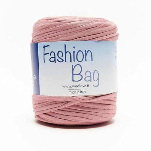 Tricot Cafè - Fashion Bag - Fettuccia in cotone elastica resistente ricavata da tagli di tessuto peso 700 gr per Ferri/uncinetto: 6.00/7.00 Rosa Antico 124