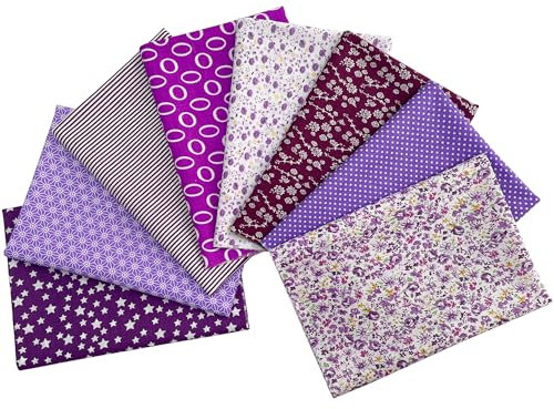 Jukway 8 Stück Baumwollstoff Meterware 50 x 50 cm Stoffpaket Baumwolle Stoffreste DIY Patchwork Baumwolltuch mit vielfältigen Mustern Stoffe zum Nähen Quilten Dekoration Handwerken (Lila)