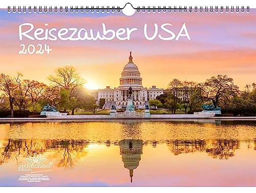 Reisezauber USA DIN A3 Kalender für 2024 Amerika Washington Reise Land Urlaub - Geschenkset Inhalt: 1x Kalender, 1x Weihnachtskarte (insgesamt 2 Teile)